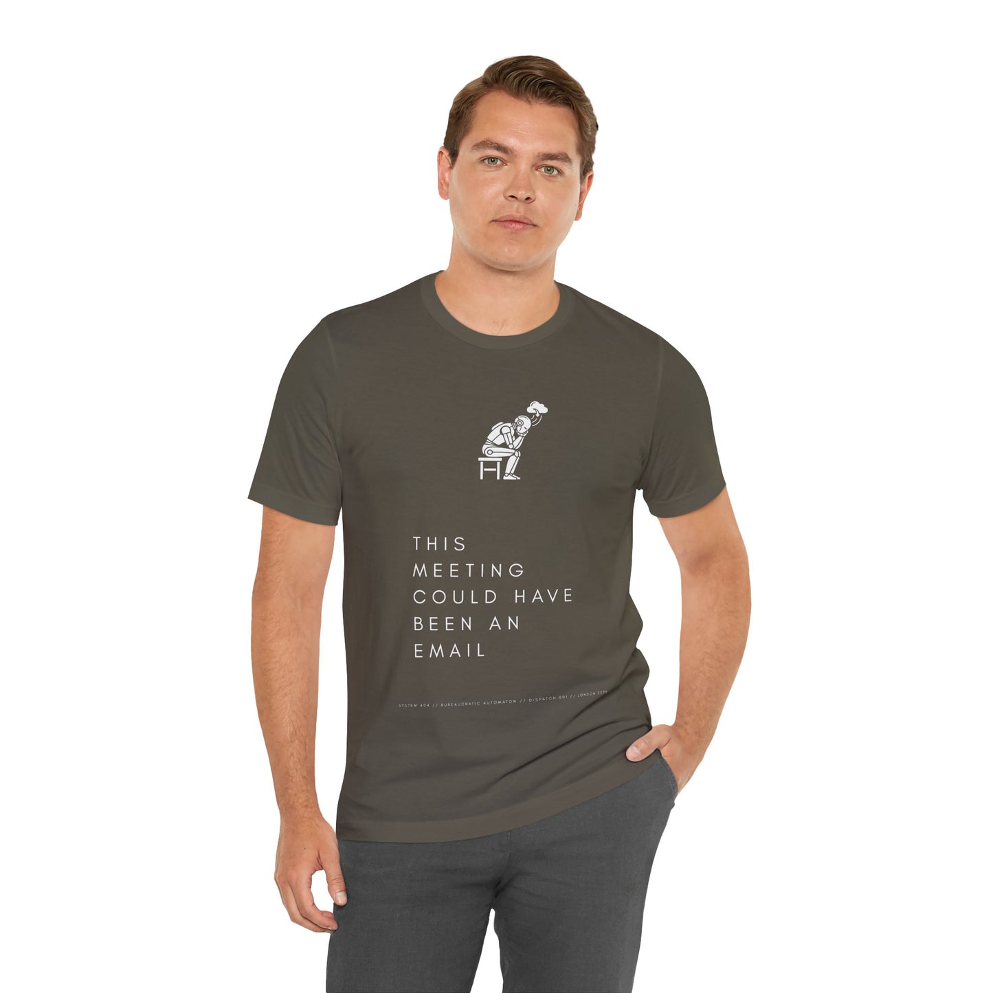 [S404] Funny Robot Shirt - Sarcastic IT Humor Tee - Existential Dread Meeting Email Shirt - System 404 Minimalist Cyberpunk Apparel