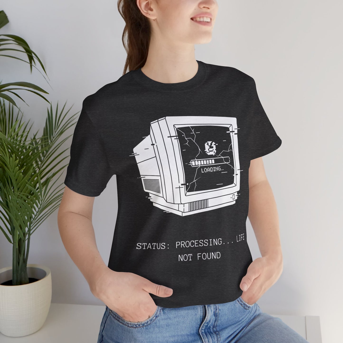 [S404] STATUS: LIFE NOT FOUND - Retro Monitor Shirt - Funny Glitch Art Tech Tee