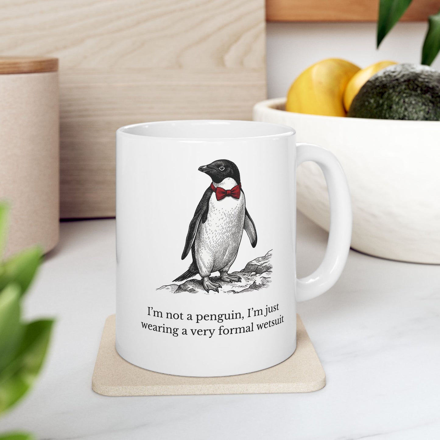 Sarcastic Penguin Gifts: Victorian Engraving Mug — Witty Dapper Animal Coffee Cup (11oz & 15oz)