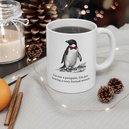 Sarcastic Penguin Gifts: Victorian Engraving Mug — Witty Dapper Animal Coffee Cup (11oz & 15oz)