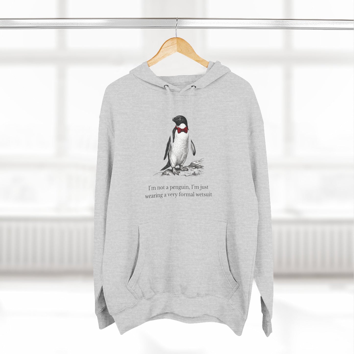 [MSI] "I’m Not a Penguin" Funny Penguin Woodcut Hoodie, Sarcastic Dapper Animal Sweatshirt