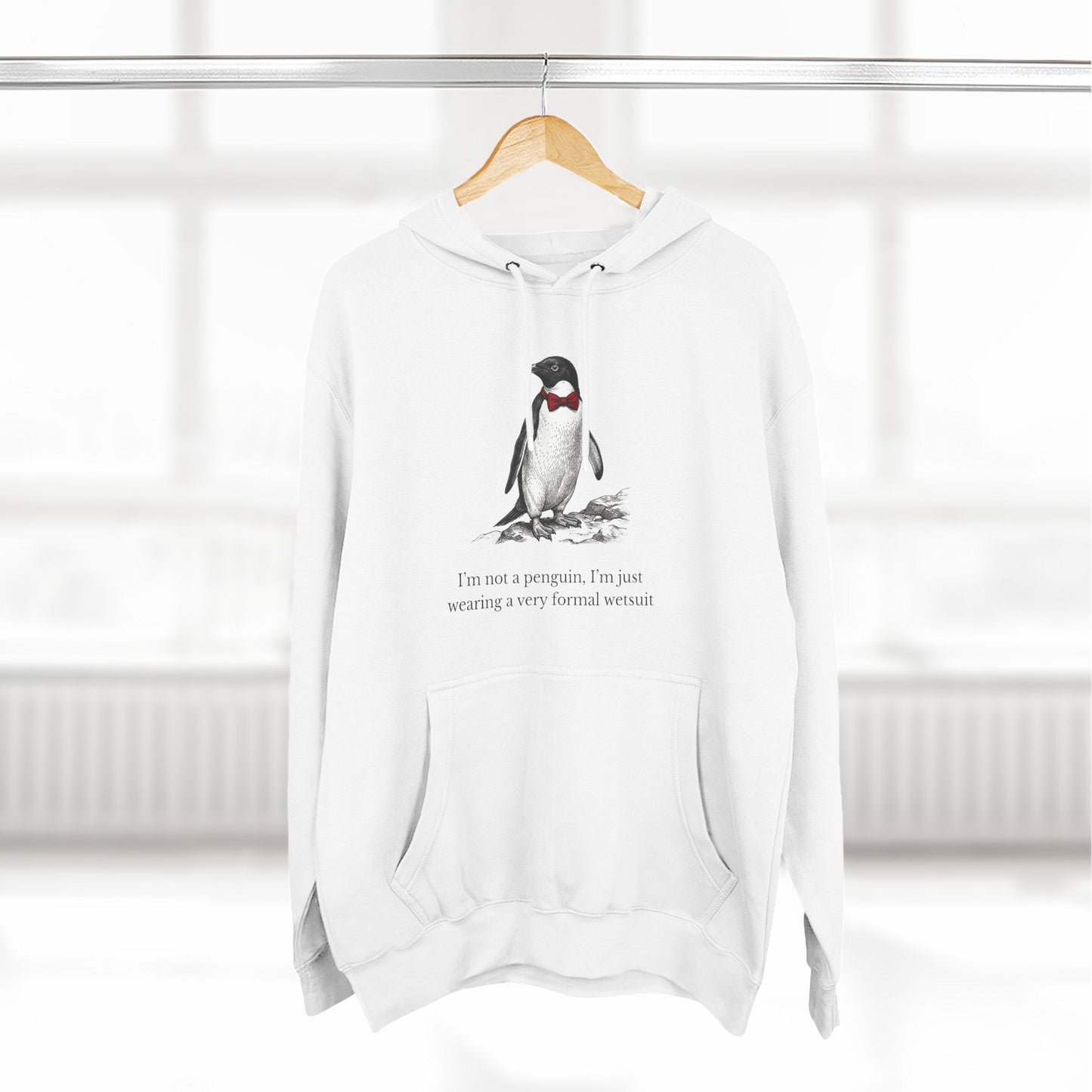 [MSI] "I’m Not a Penguin" Funny Penguin Woodcut Hoodie, Sarcastic Dapper Animal Sweatshirt
