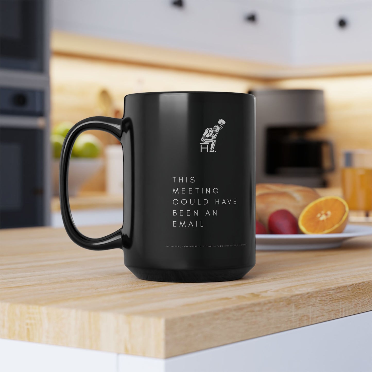 [S404] Funny Robot Mug - Sarcastic Office Coffee Cup - Meeting Could Have Been An Email - Black 15oz Tech Humor Mug