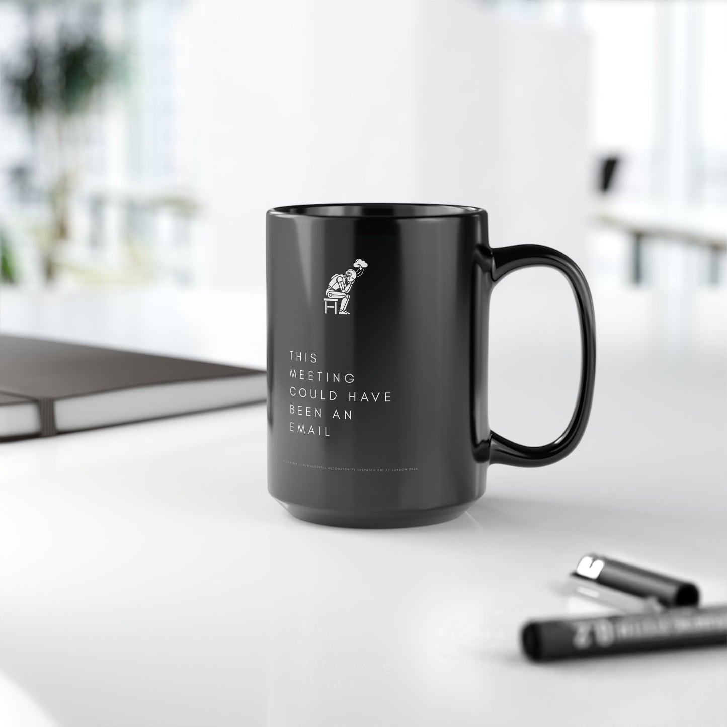 [S404] Funny Robot Mug - Sarcastic Office Coffee Cup - Meeting Could Have Been An Email - Black 15oz Tech Humor Mug