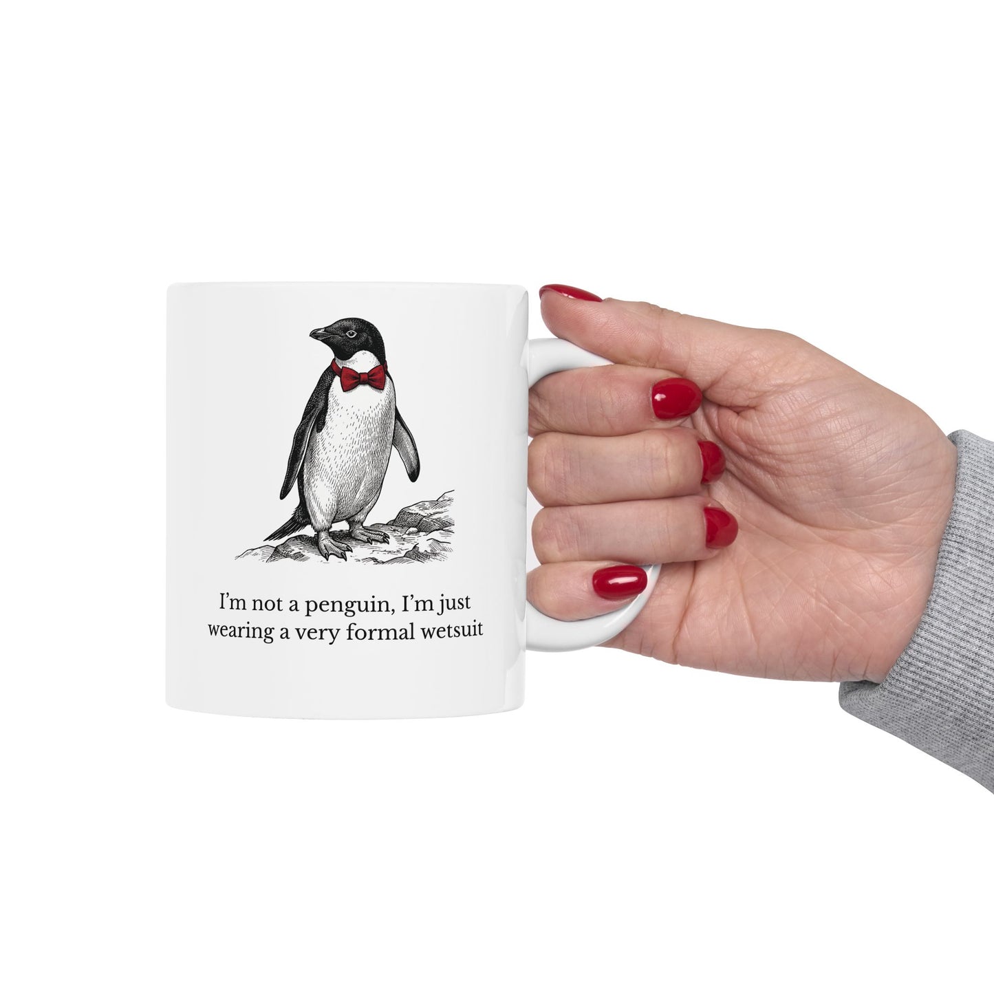 Sarcastic Penguin Gifts: Victorian Engraving Mug — Witty Dapper Animal Coffee Cup (11oz & 15oz)