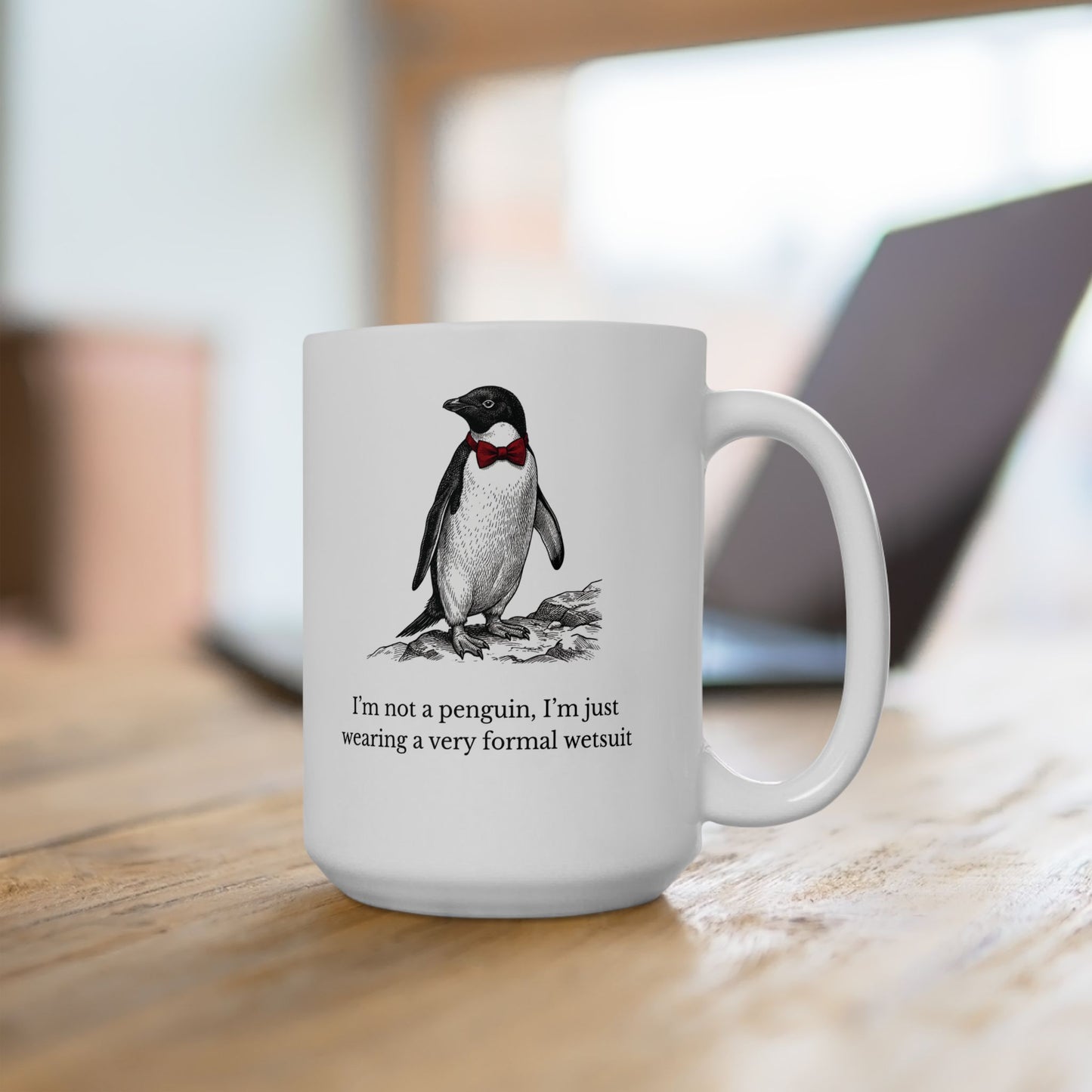 Sarcastic Penguin Gifts: Victorian Engraving Mug — Witty Dapper Animal Coffee Cup (11oz & 15oz)