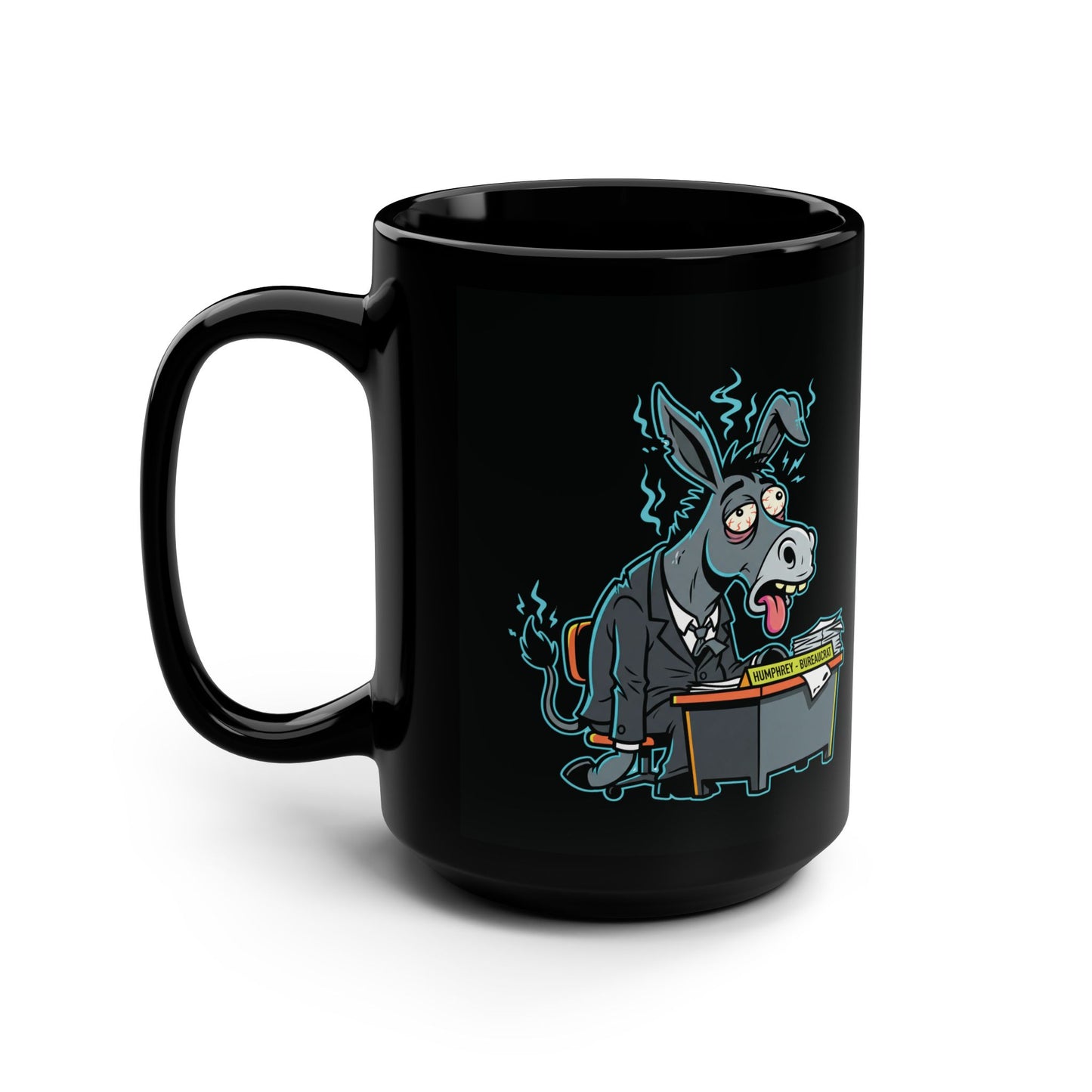 [SMS] Funny 90s Cartoon Mug - Sarcastic Office Coffee Cup - Retro Saturday Morning TV Gift - Neon Cyril & Humphrey Black 15oz Mug - Skewed & Snappy