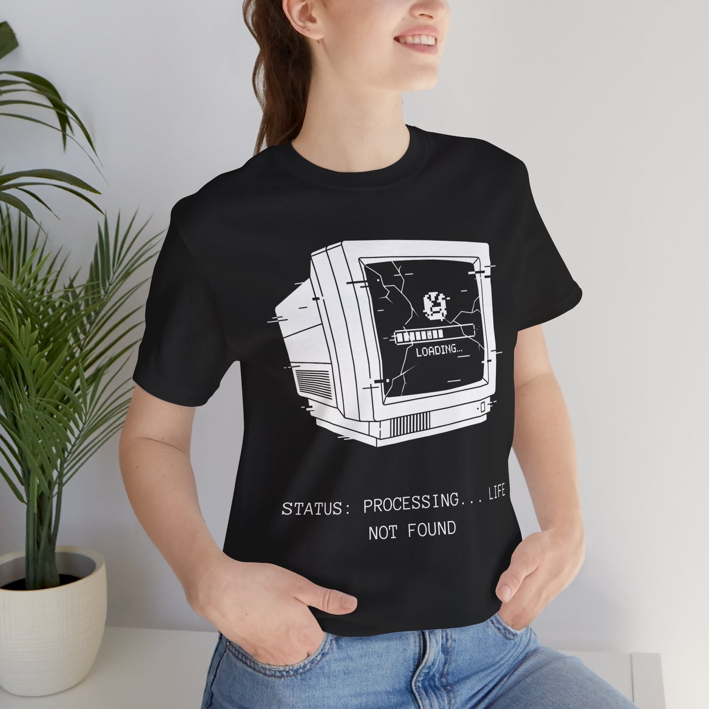 [S404] STATUS: LIFE NOT FOUND - Retro Monitor Shirt - Funny Glitch Art Tech Tee