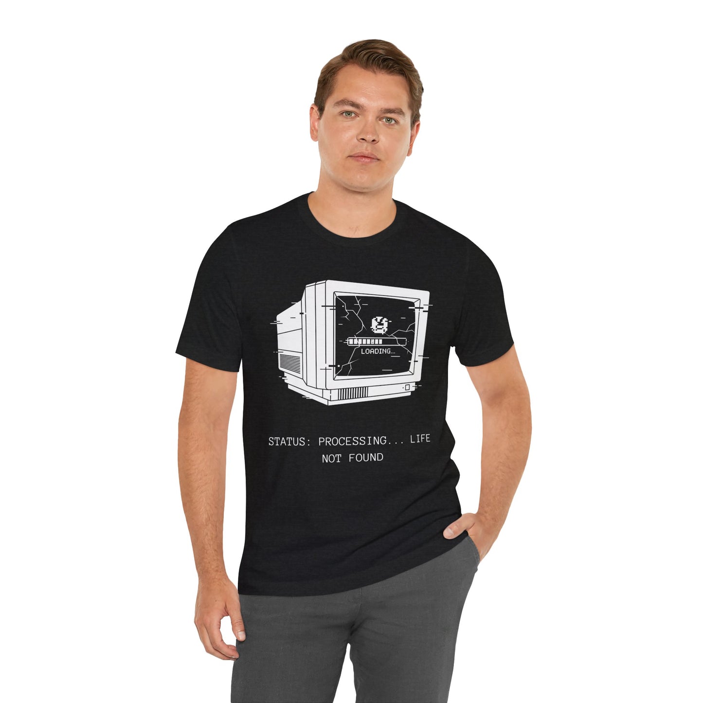 [S404] STATUS: LIFE NOT FOUND - Retro Monitor Shirt - Funny Glitch Art Tech Tee