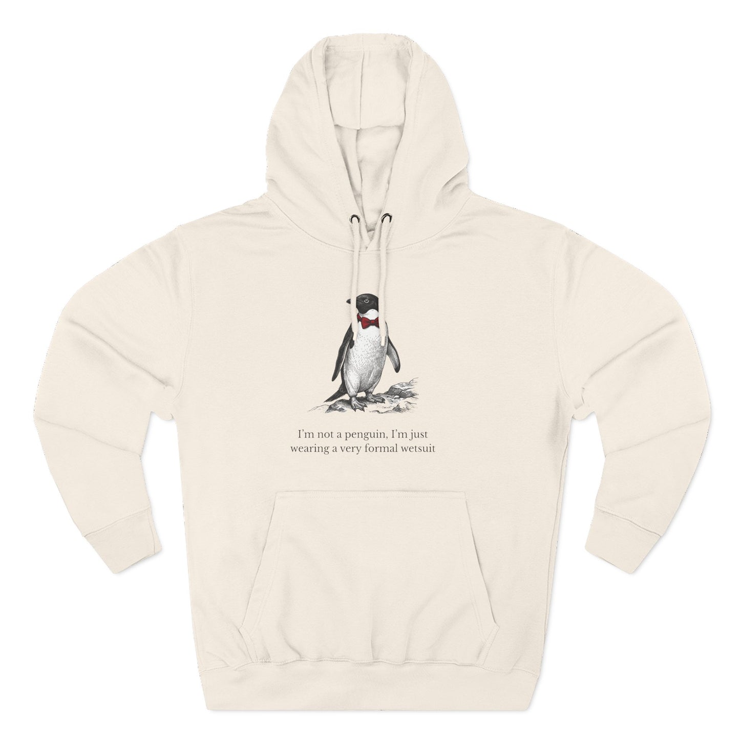 [MSI] "I’m Not a Penguin" Funny Penguin Woodcut Hoodie, Sarcastic Dapper Animal Sweatshirt