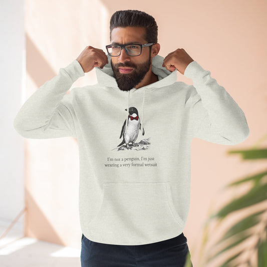 [MSI] "I’m Not a Penguin" Funny Penguin Woodcut Hoodie, Sarcastic Dapper Animal Sweatshirt
