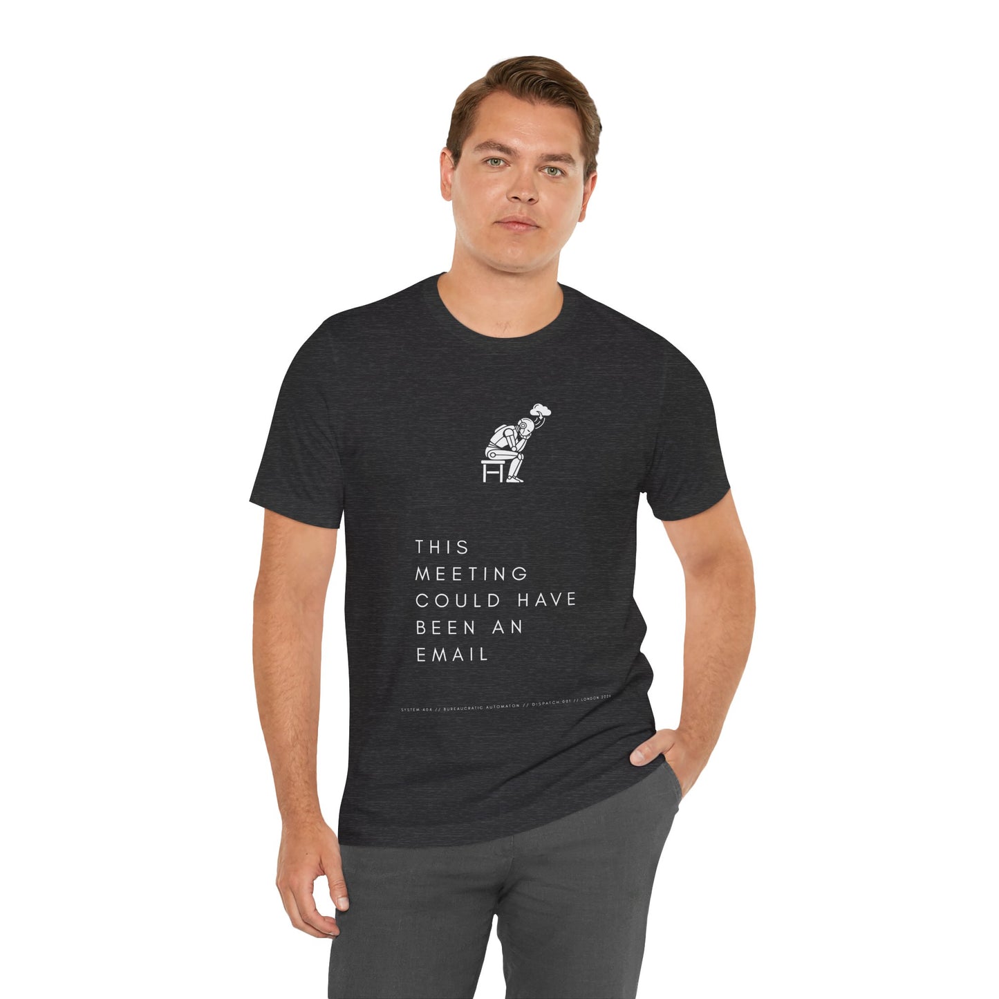 [S404] Funny Robot Shirt - Sarcastic IT Humor Tee - Existential Dread Meeting Email Shirt - System 404 Minimalist Cyberpunk Apparel