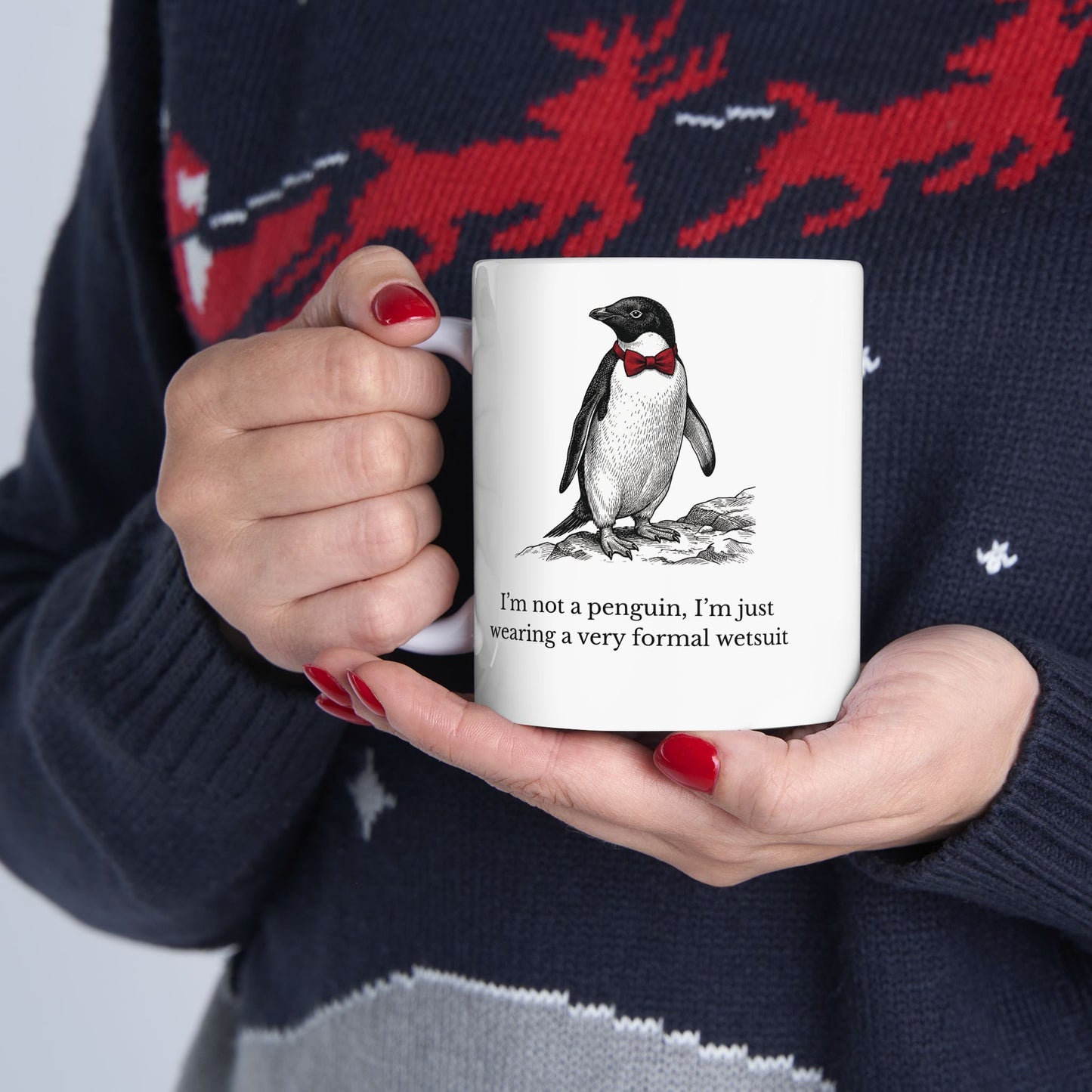 Sarcastic Penguin Gifts: Victorian Engraving Mug — Witty Dapper Animal Coffee Cup (11oz & 15oz)