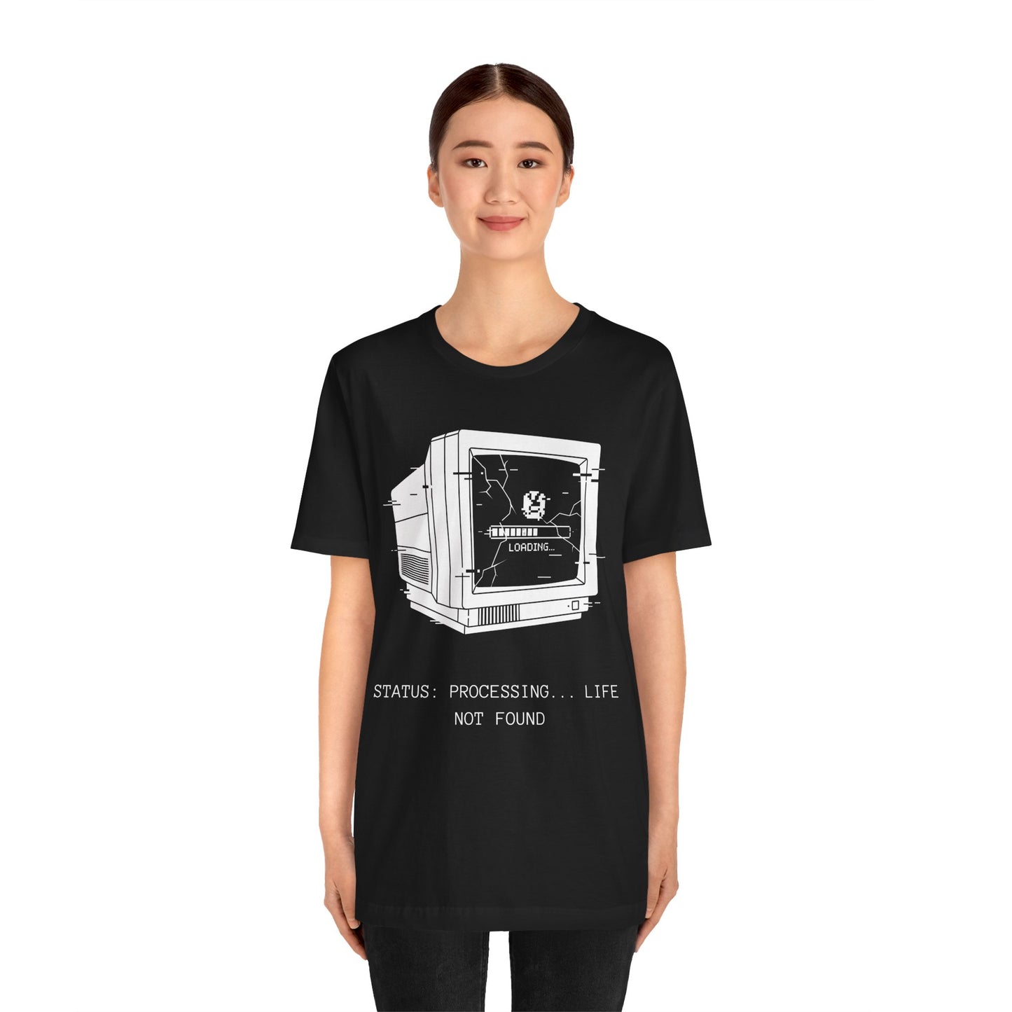 [S404] STATUS: LIFE NOT FOUND - Retro Monitor Shirt - Funny Glitch Art Tech Tee