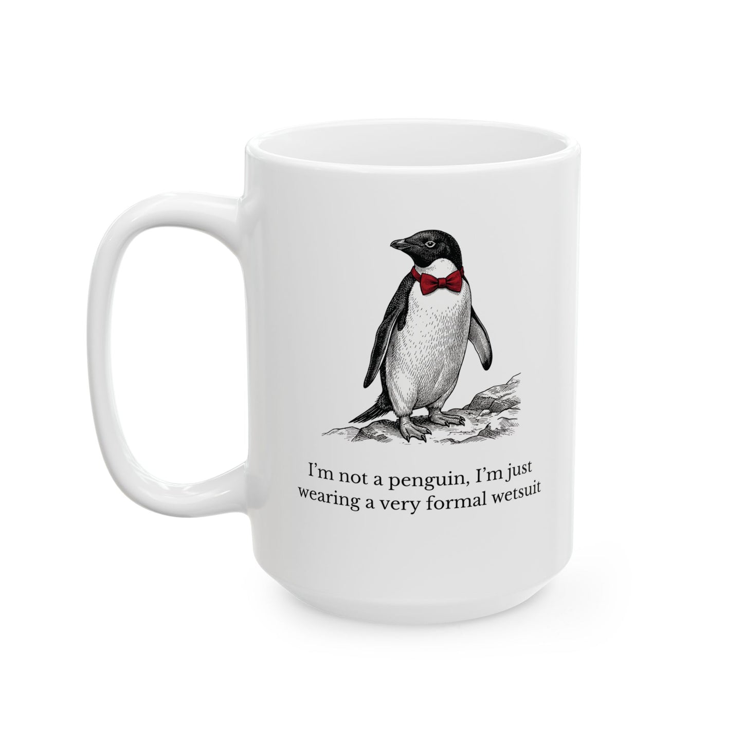 Sarcastic Penguin Gifts: Victorian Engraving Mug — Witty Dapper Animal Coffee Cup (11oz & 15oz)