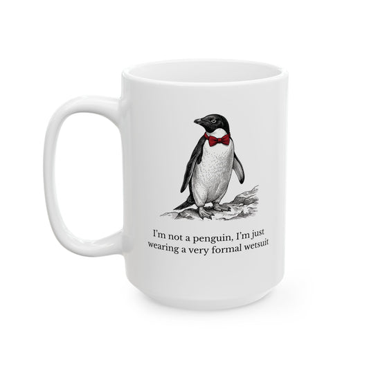 Sarcastic Penguin Gifts: Victorian Engraving Mug — Witty Dapper Animal Coffee Cup (11oz & 15oz)