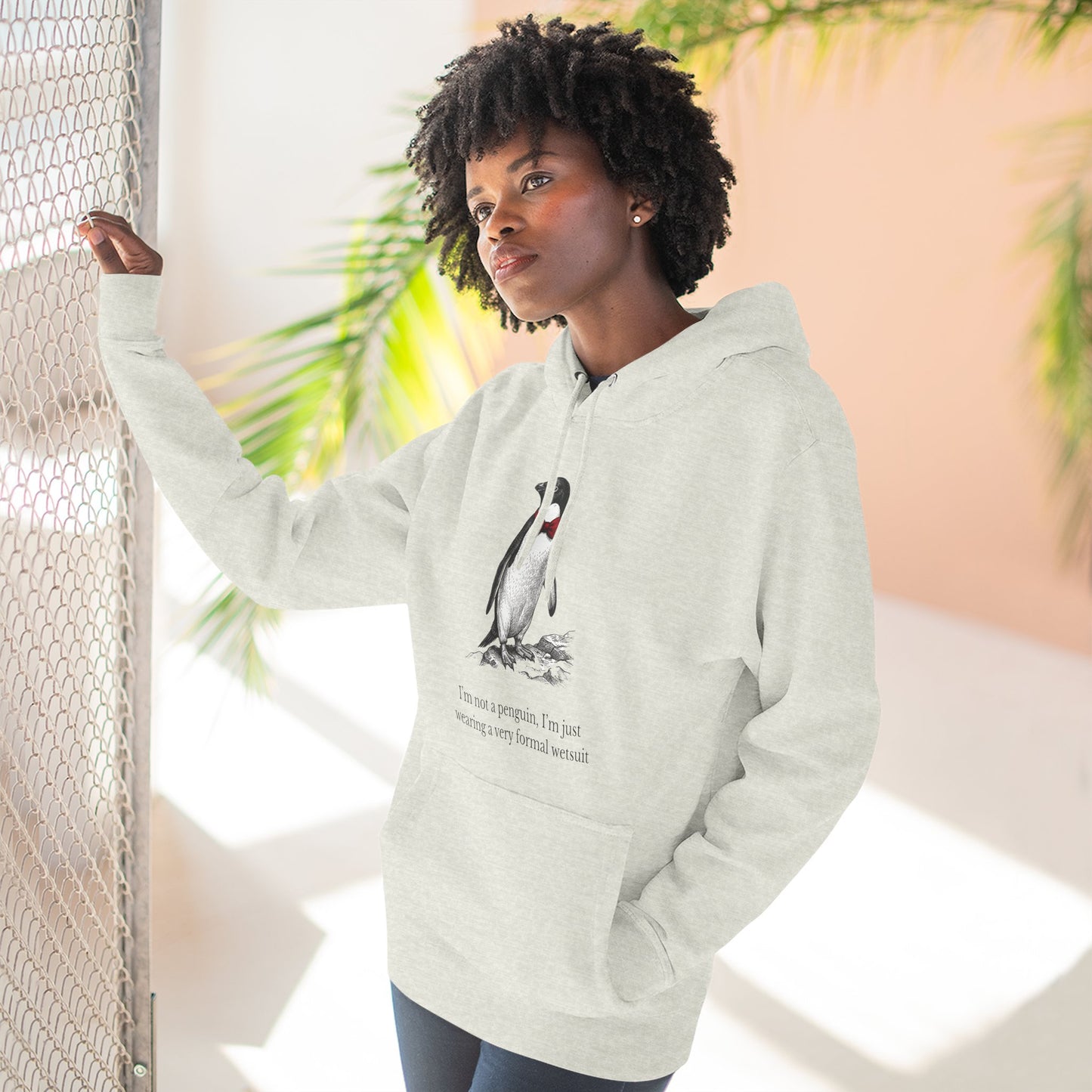 [MSI] "I’m Not a Penguin" Funny Penguin Woodcut Hoodie, Sarcastic Dapper Animal Sweatshirt