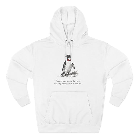 [MSI] "I’m Not a Penguin" Funny Penguin Woodcut Hoodie, Sarcastic Dapper Animal Sweatshirt