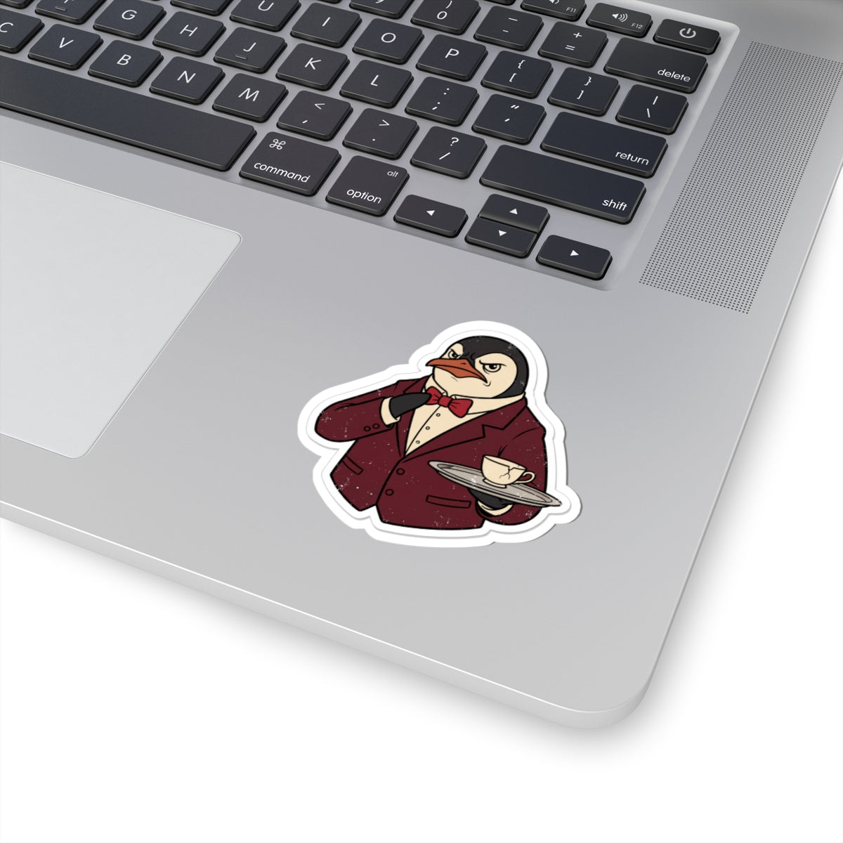 Penguin Butler Sticker — Dapper Penguin Serving Tea Kiss-Cut Vinyl Decal