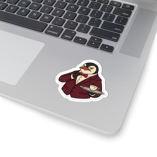 Penguin Butler Sticker — Dapper Penguin Serving Tea Kiss-Cut Vinyl Decal