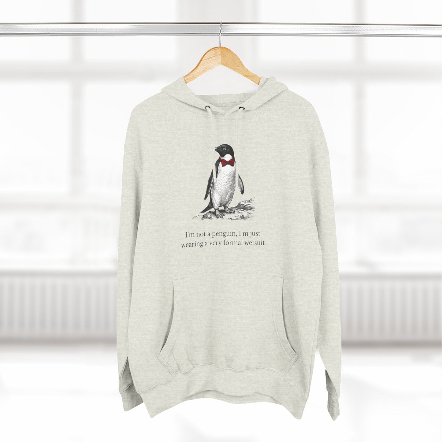[MSI] "I’m Not a Penguin" Funny Penguin Woodcut Hoodie, Sarcastic Dapper Animal Sweatshirt