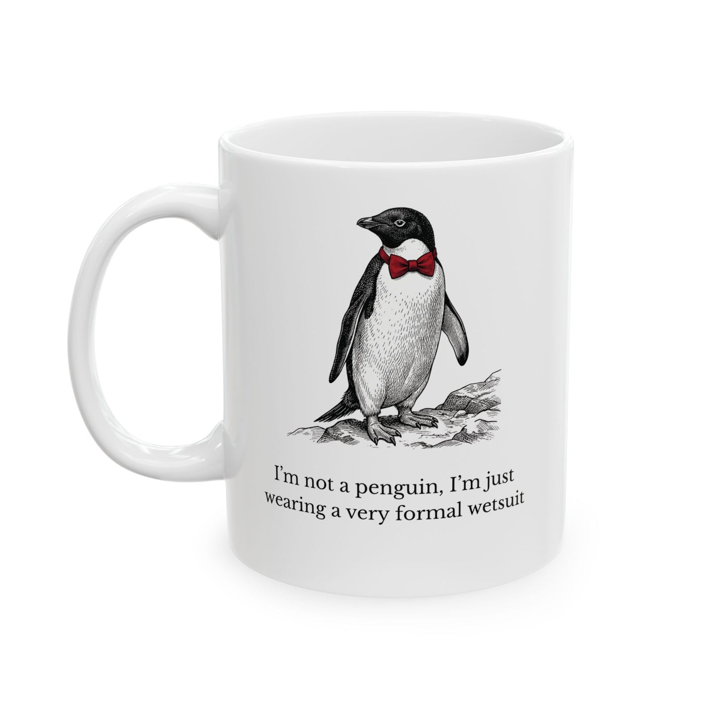 Sarcastic Penguin Gifts: Victorian Engraving Mug — Witty Dapper Animal Coffee Cup (11oz & 15oz)