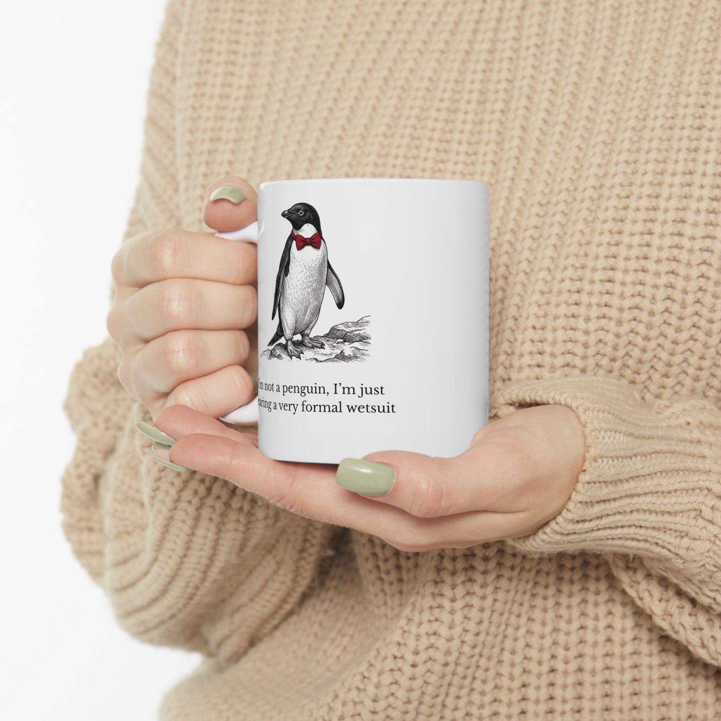 Sarcastic Penguin Gifts: Victorian Engraving Mug — Witty Dapper Animal Coffee Cup (11oz & 15oz)