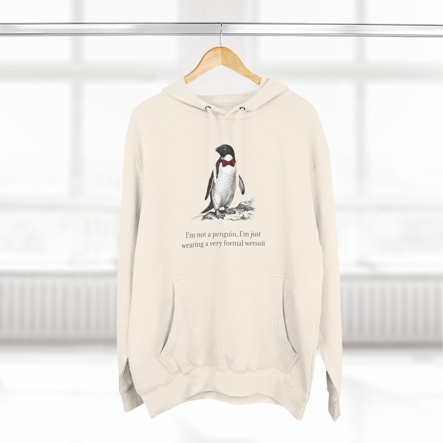 [MSI] "I’m Not a Penguin" Funny Penguin Woodcut Hoodie, Sarcastic Dapper Animal Sweatshirt