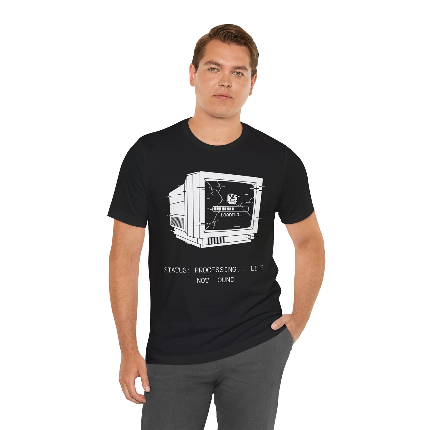[S404] STATUS: LIFE NOT FOUND - Retro Monitor Shirt - Funny Glitch Art Tech Tee