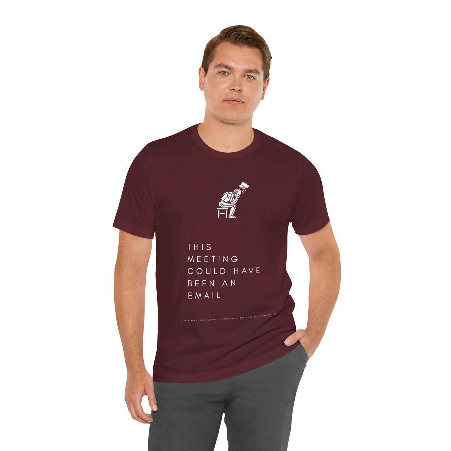 [S404] Funny Robot Shirt - Sarcastic IT Humor Tee - Existential Dread Meeting Email Shirt - System 404 Minimalist Cyberpunk Apparel