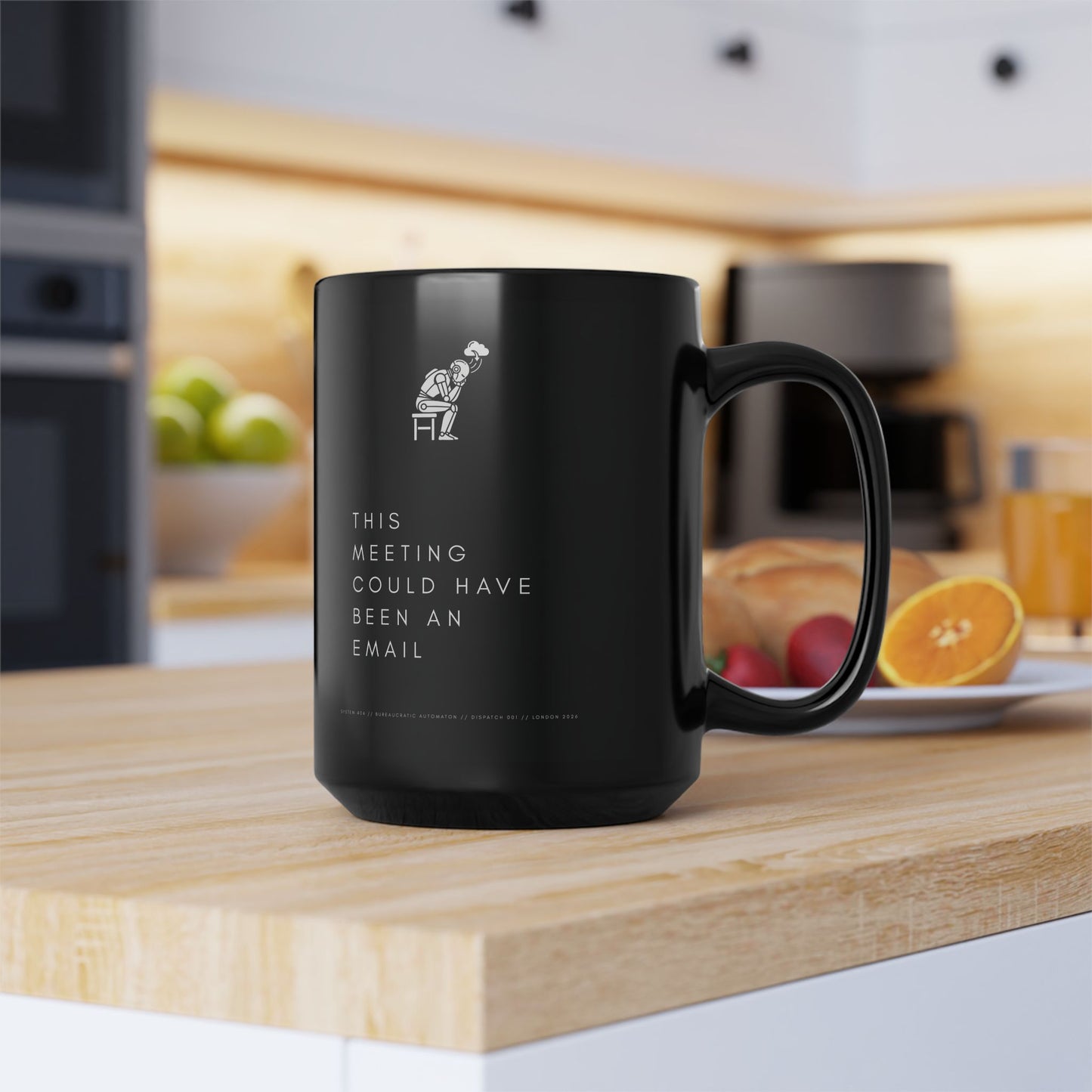 [S404] Funny Robot Mug - Sarcastic Office Coffee Cup - Meeting Could Have Been An Email - Black 15oz Tech Humor Mug