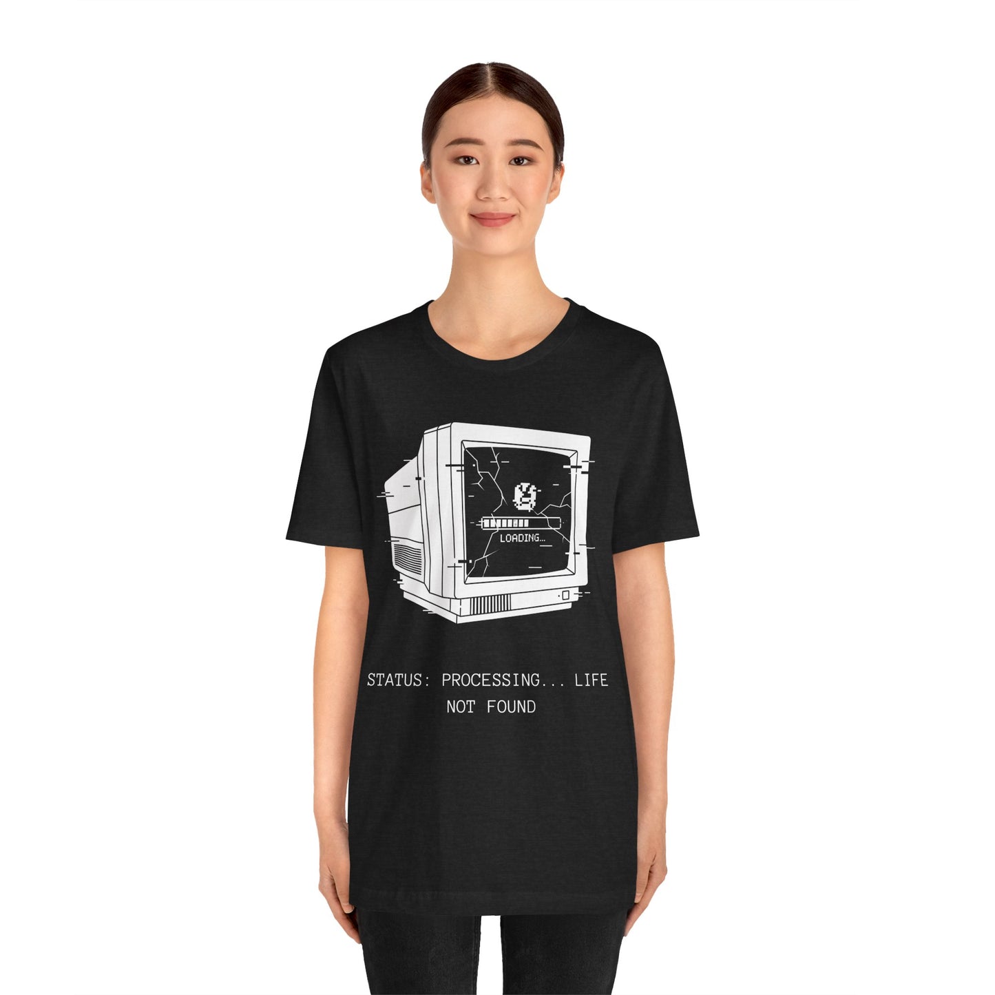 [S404] STATUS: LIFE NOT FOUND - Retro Monitor Shirt - Funny Glitch Art Tech Tee