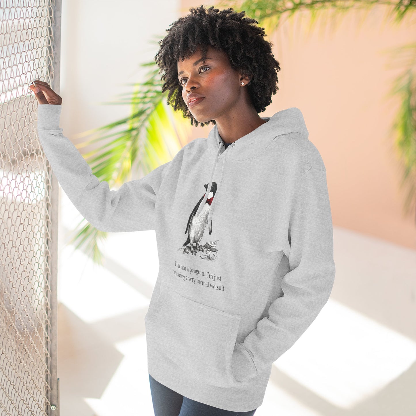 [MSI] "I’m Not a Penguin" Funny Penguin Woodcut Hoodie, Sarcastic Dapper Animal Sweatshirt