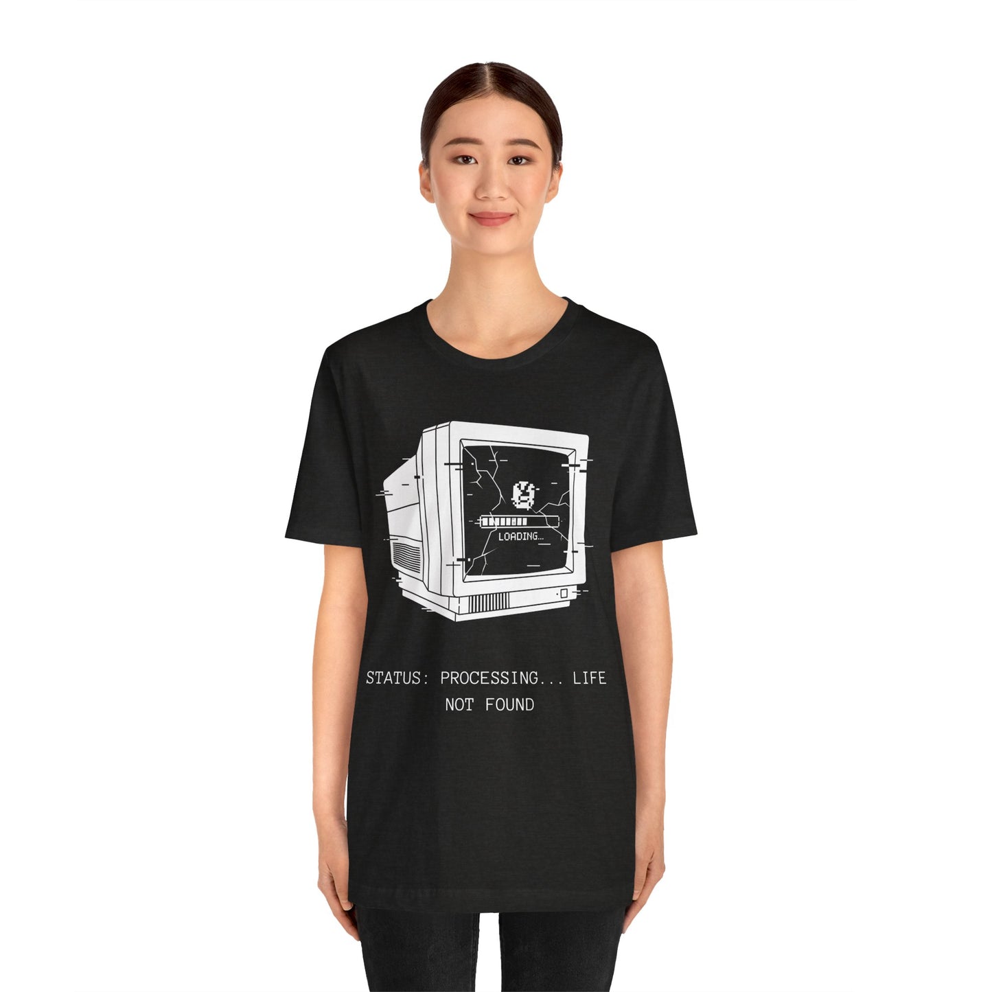 [S404] STATUS: LIFE NOT FOUND - Retro Monitor Shirt - Funny Glitch Art Tech Tee